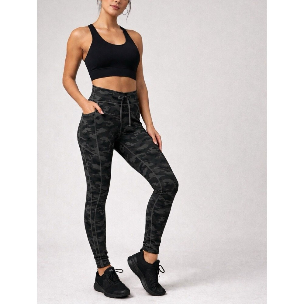 Fabletics Black Gray Olive Camo Leggings High Rise Pocket Activewear Size M